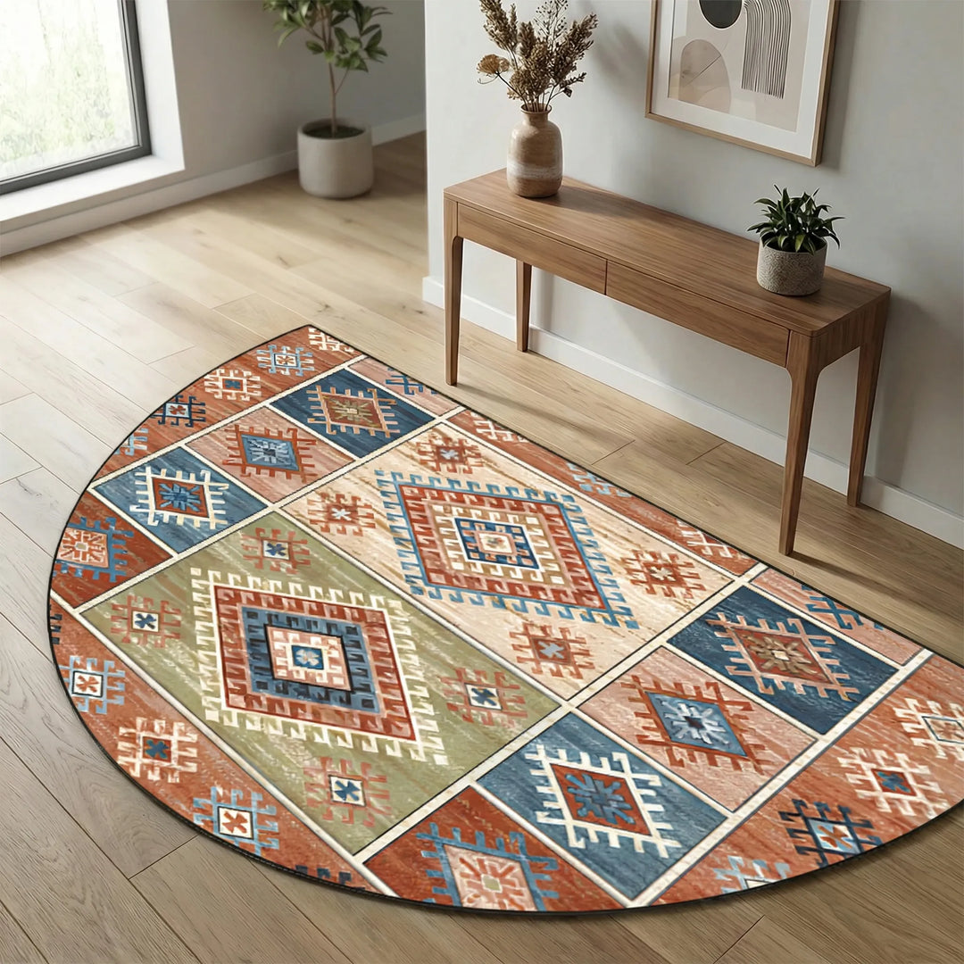 Versatile round mandala area rug for indoor/outdoor use, featuring a tranquil wave design.