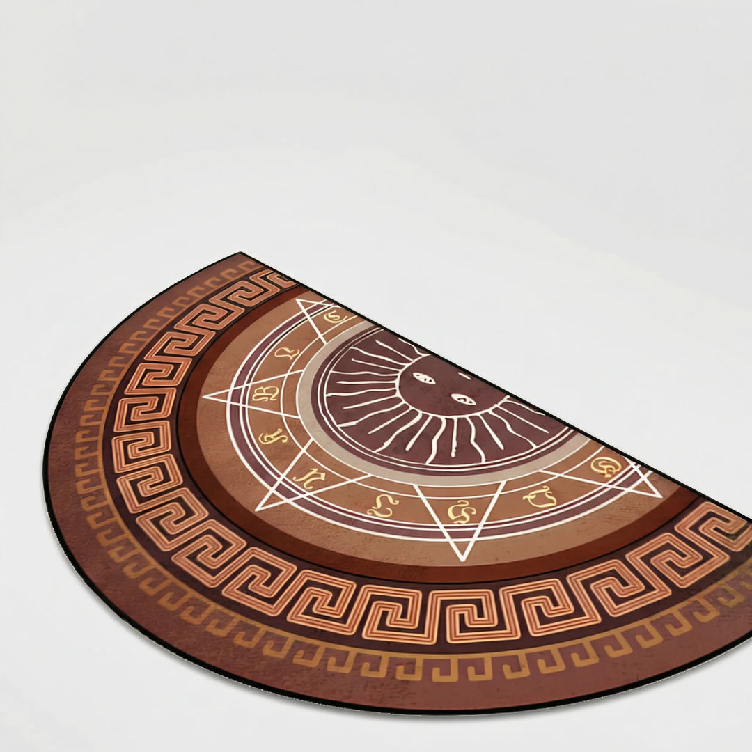 Flowique round mandala area rug with intricate wave design for elegant living rooms.