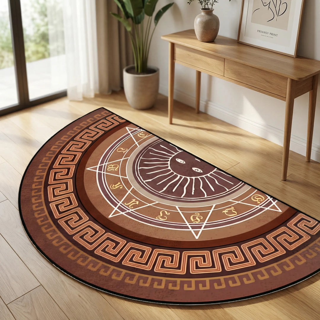 Round Mandala Area Rug with Waves, perfect for boho home decor.