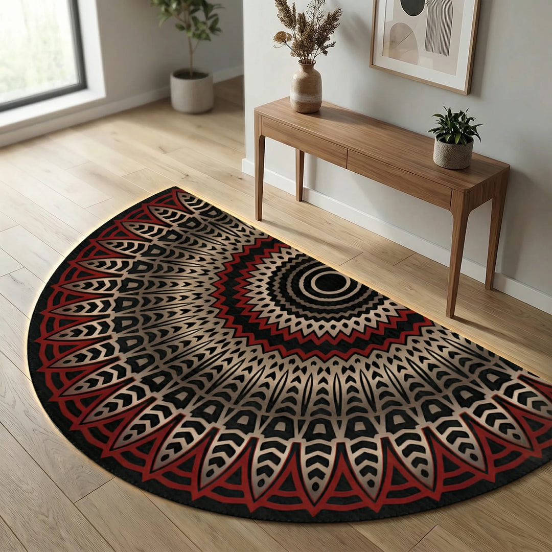 Mandala meditation space rug, round & washable for peaceful decor.