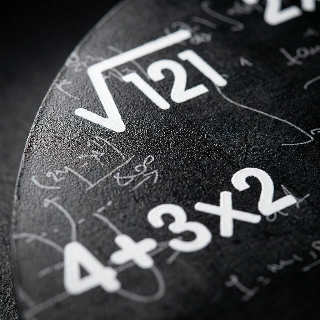 Educational round novelty wall clock for study, office, or home decor. Features math problems and silent movement.