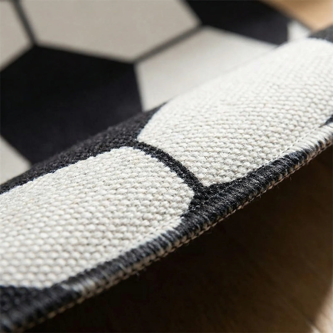 Flowique statement round area rug with sports theme and wave design. Enhances playrooms, living rooms & kid's bedrooms.