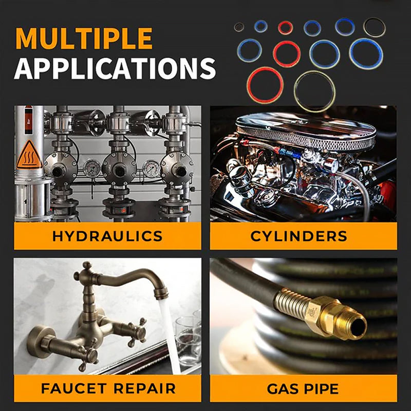 Automotive & plumbing rubber sealing gasket kit, various sizes for versatile repairs and leak prevention.