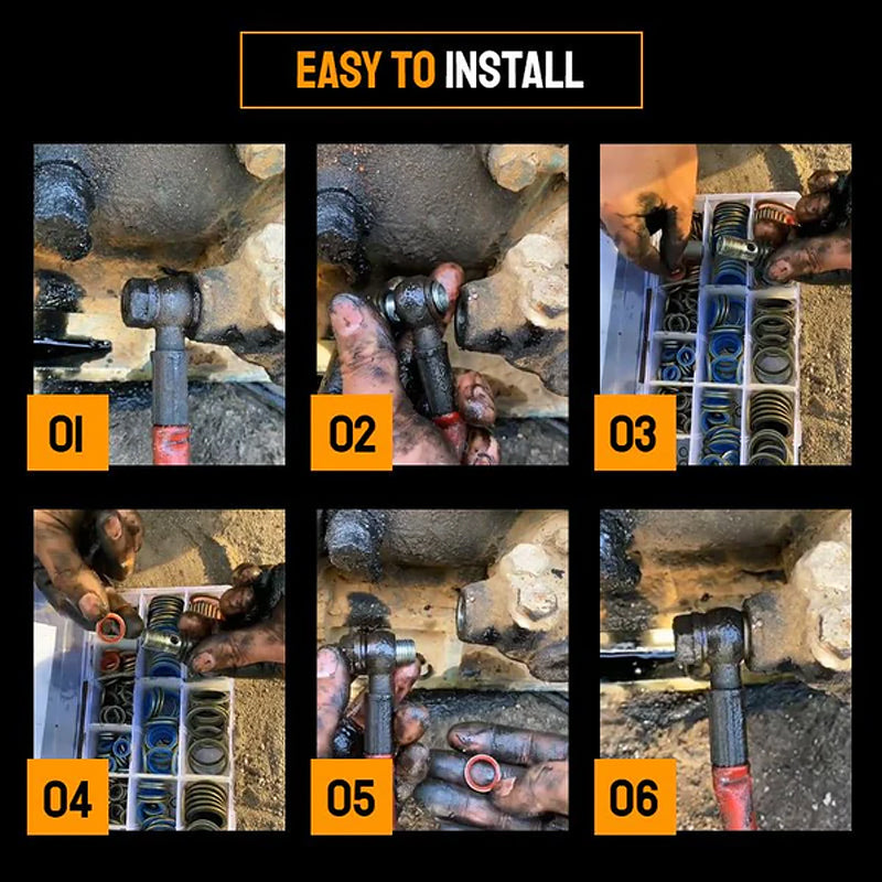 Durable rubber gasket repair kit, ideal for automotive engine seals and plumbing pipe connections.