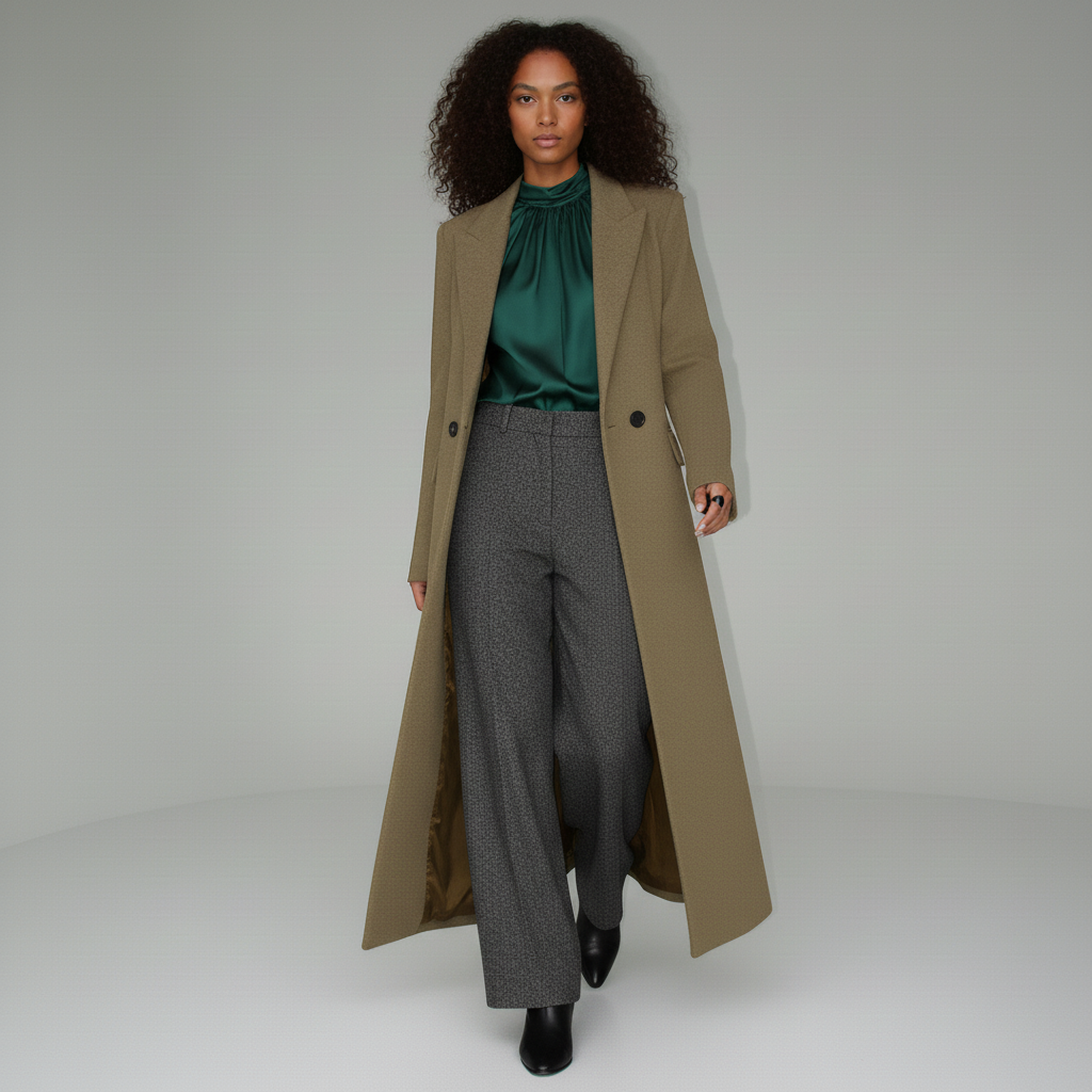 Women's elegant ruby long fitted tailored coat, versatile outerwear for sophisticated styling.