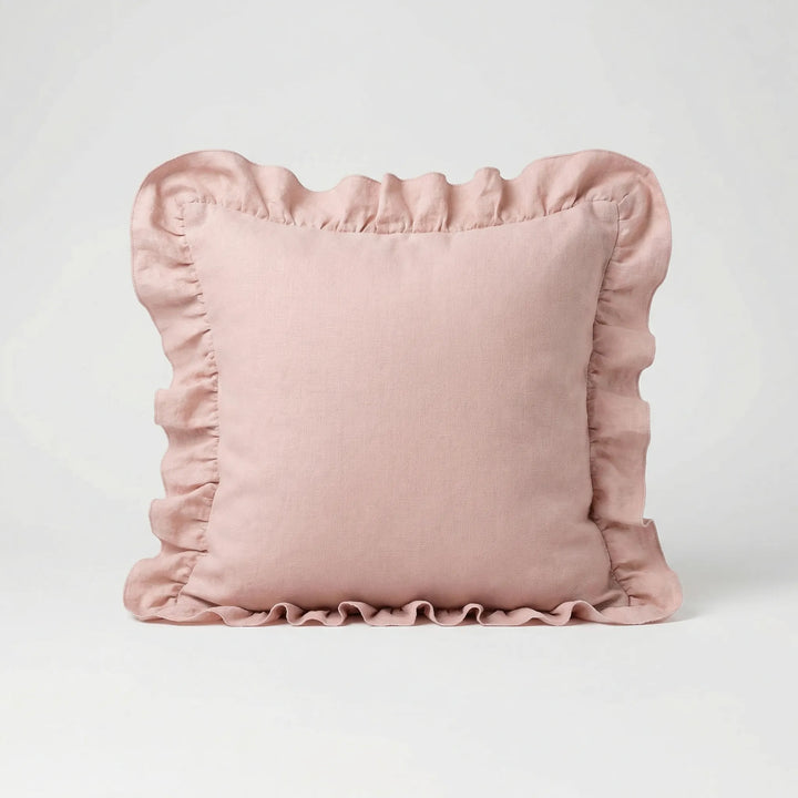 Elegant ruffled throw pillow cover, perfect for bedroom or sofa decoration, cozy and chic.
