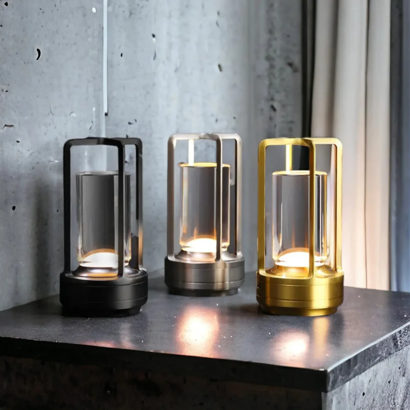 Elegant Scandinavian wireless LED table lamp. Dimmable, portable, and rechargeable modern accent lighting.