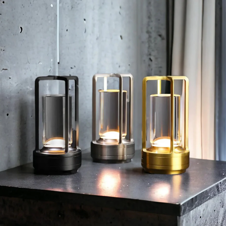 Elegant Scandinavian wireless LED table lamp. Dimmable, portable, and rechargeable modern accent lighting.