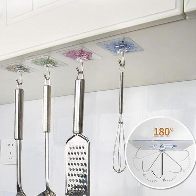 Versatile punch-free adhesive wall hooks, ideal for home organization & utility storage