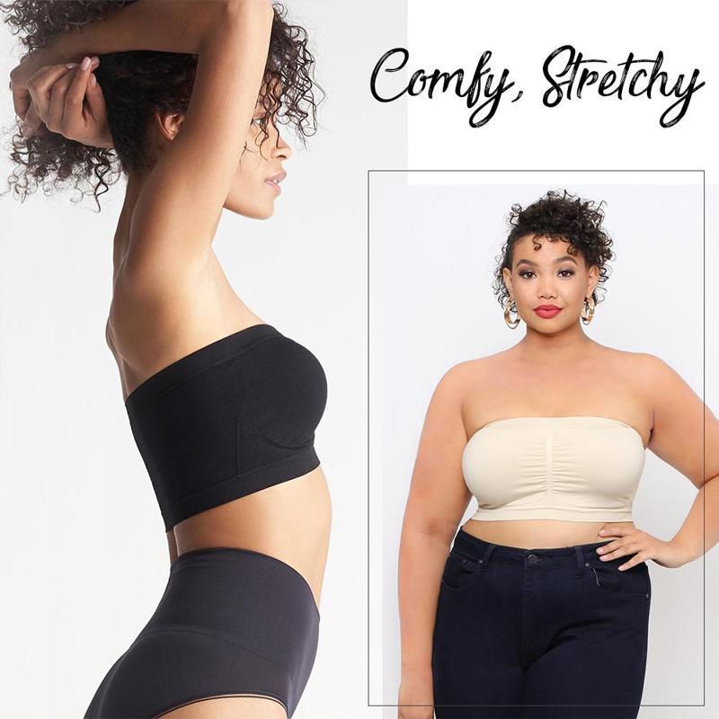 Seamless supportive bandeau bra for women, wireless comfort and smooth fit under clothing, 'nude'.