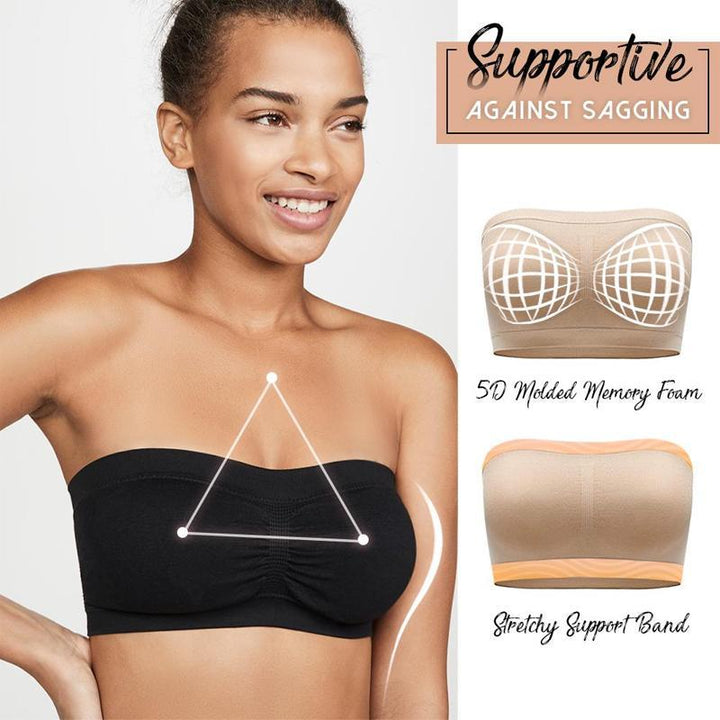 Close-up of a women's seamless bandeau bra, showcasing the soft, stretch fabric and supportive design.