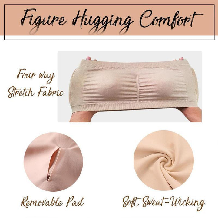 Back view of women's comfortable bandeau bra, demonstrating the wide, supportive band for a secure fit.