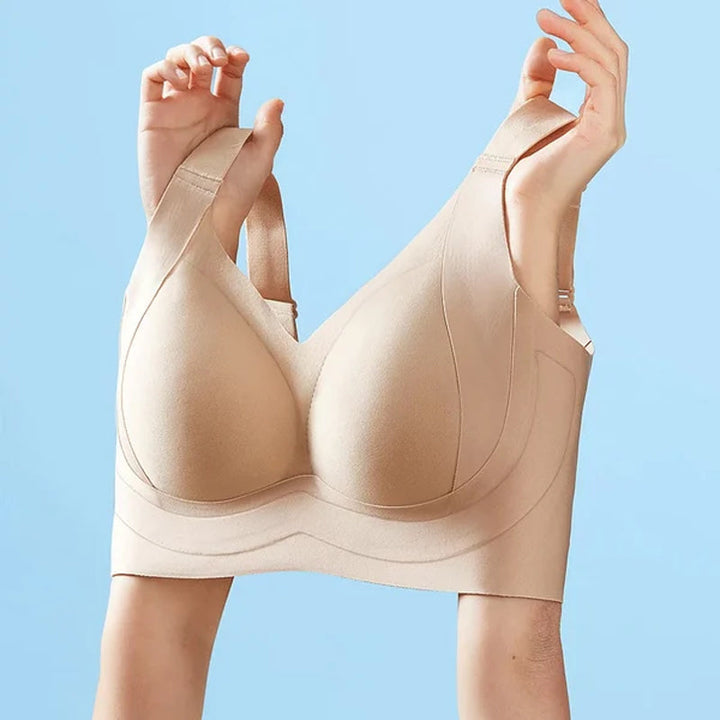 Detailed front view of a women's seamless wire-free lifting bra, emphasizing the smooth, comfortable fabric.
