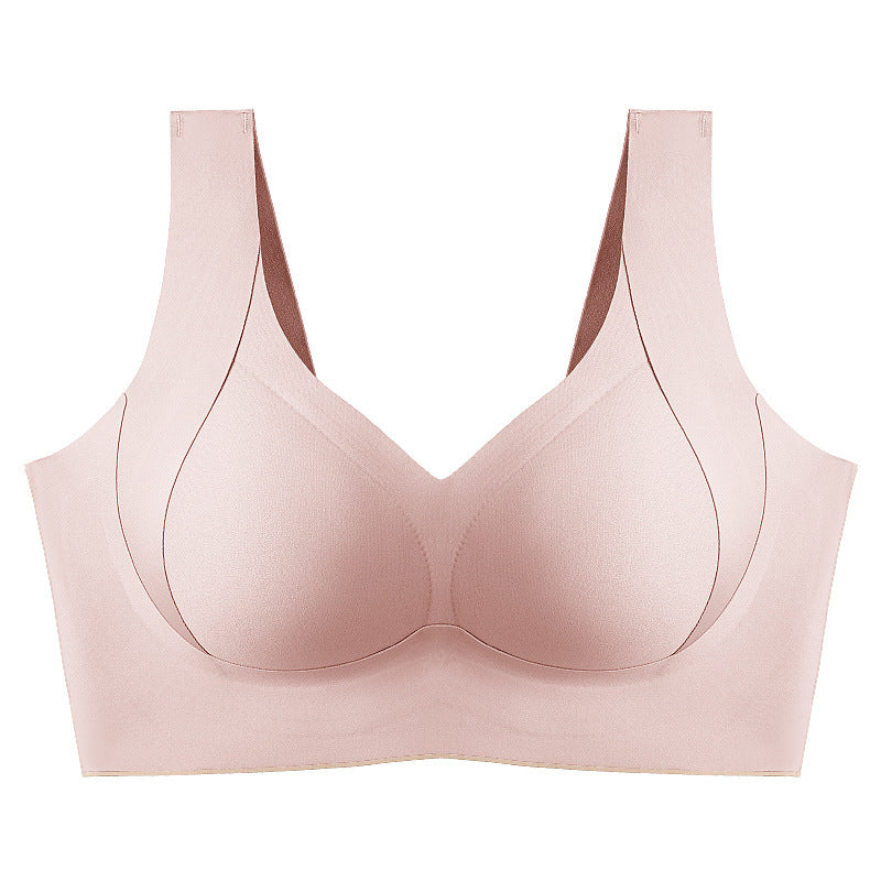 Side profile of a women's seamless wire-free bra, showcasing the effective side support structure.