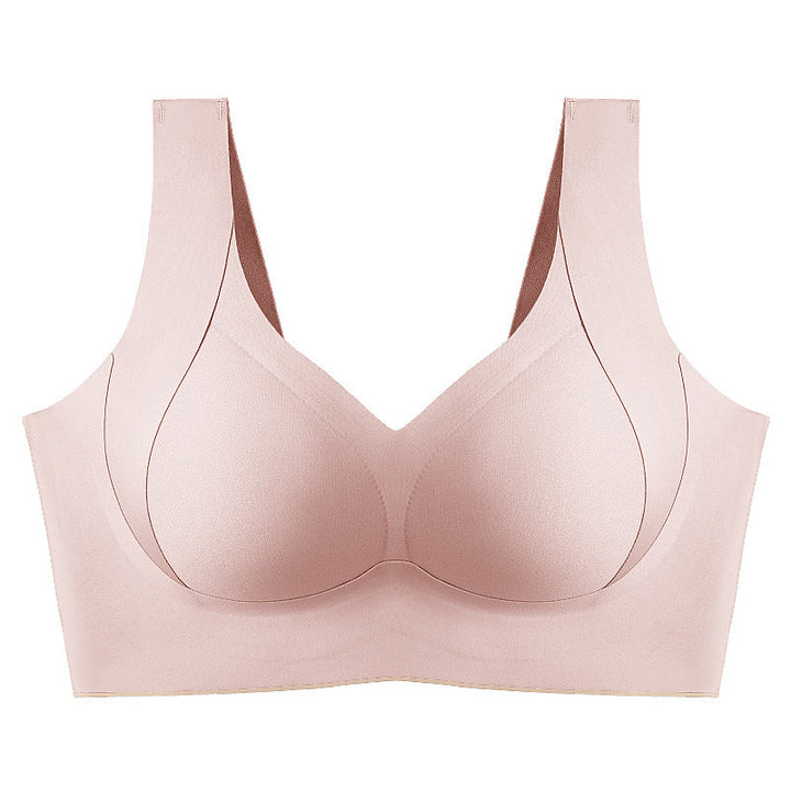Side profile of a women's seamless wire-free bra, showcasing the effective side support structure.