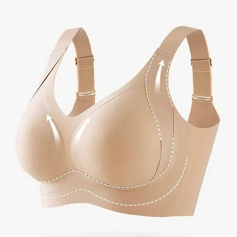 Back view of a women's seamless wire-free bra with wide straps for enhanced comfort and support.