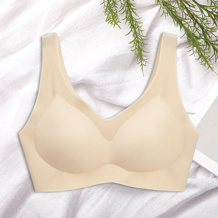 Fabric swatch of the breathable nylon used in the women's seamless wireless comfort bra, soft to touch