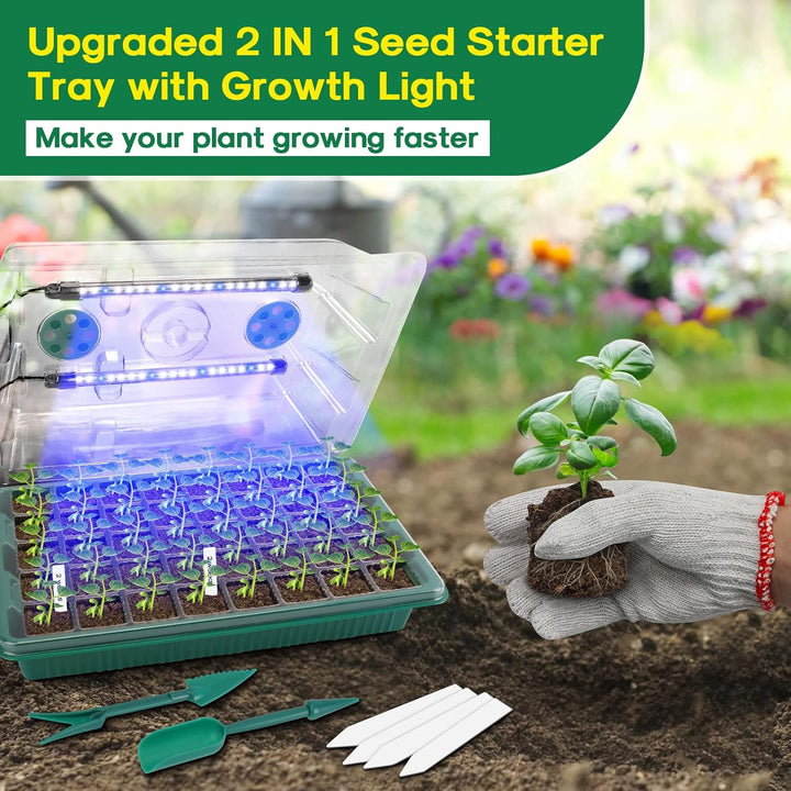 Full view of Seed Starter Kit with LED Grow Lights, perfect for hydroponics and indoor gardening