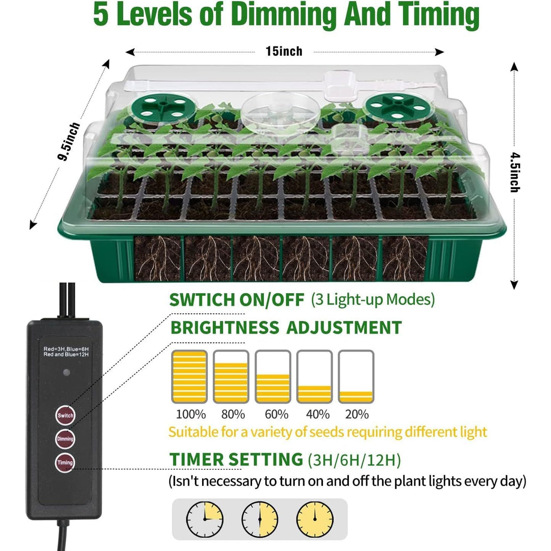 Germination kit with transparent dome, seedling tray, and bright LED plant light for quick growth