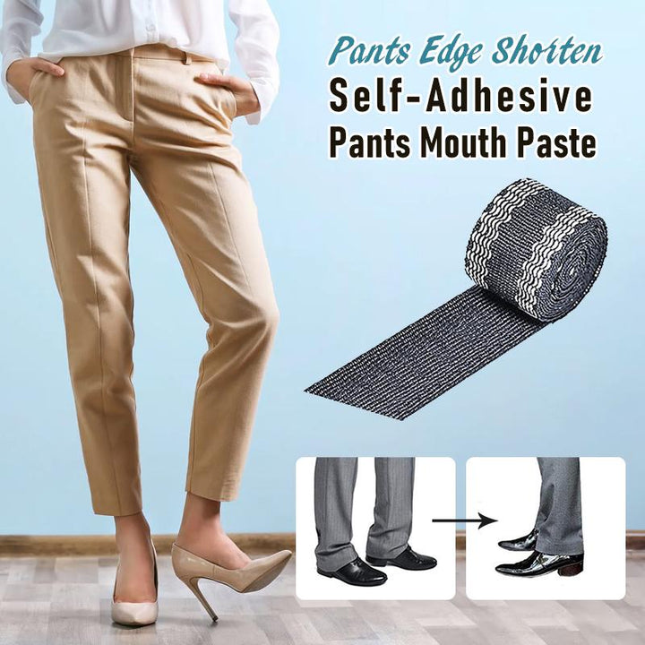 Self-adhesive fabric hemming tape for quick, no-sew clothing repair and alterations; iron-on for strong bond.