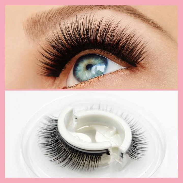 Convenient self-adhesive reusable false lashes. Quick apply eye makeup solution for women, enhancing beauty.