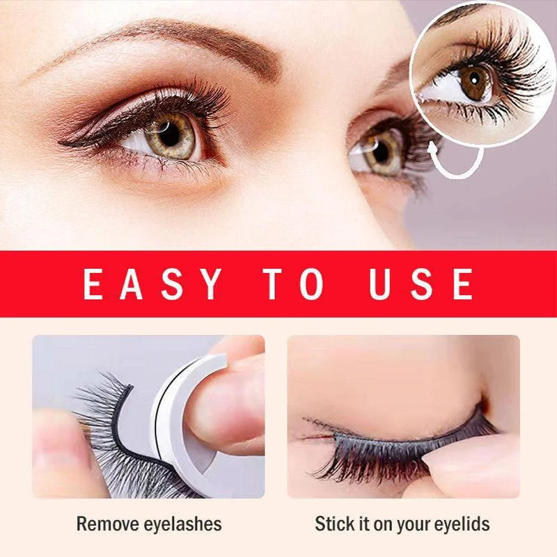 Reusable self-adhesive false eyelashes for women. Easy quick apply cosmetic, enhancing eye beauty and glamour.