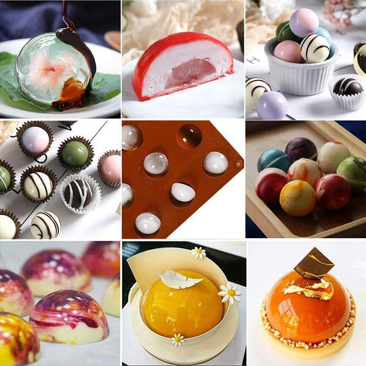 Semi sphere silicone mold, a baking tool for professional and home chefs. Chocolate and dessert mold.
