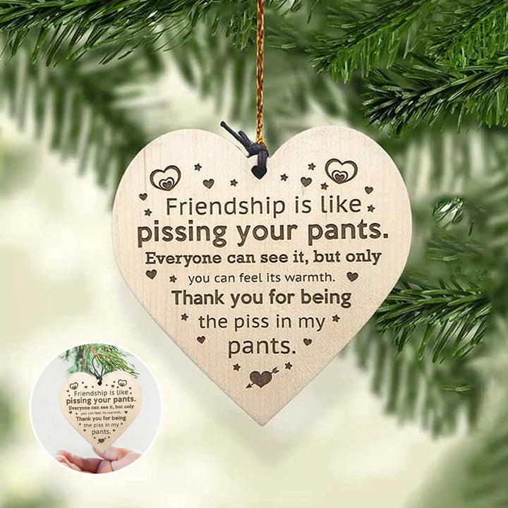 Set of 3 wooden friendship Christmas tree ornaments, perfect holiday decor & gift.