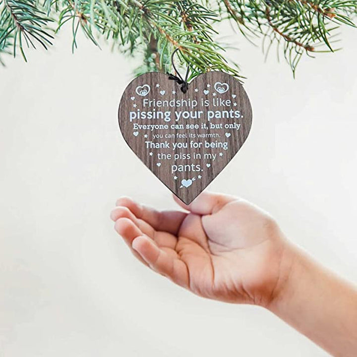 Decorative wooden friendship Christmas ornaments, charming accents for any tree.
