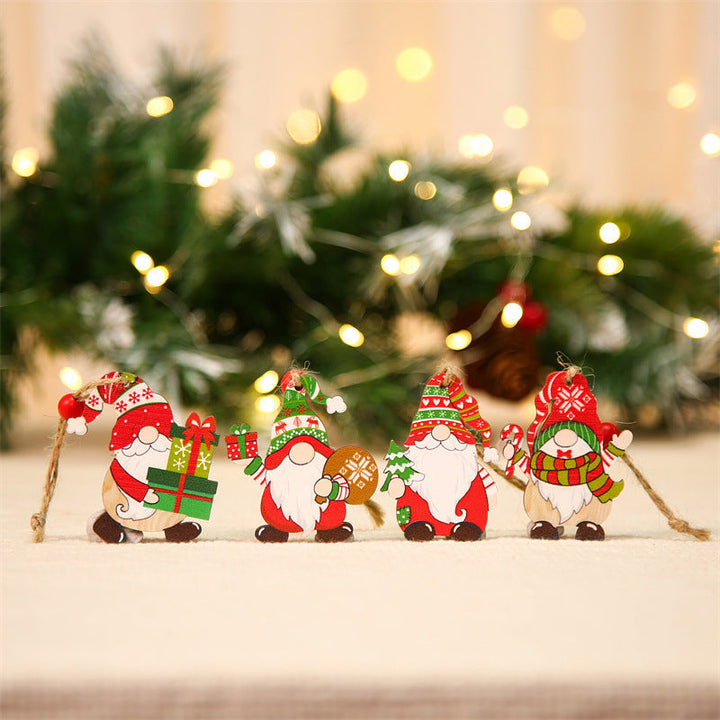 Detailed shot of a red-hatted wooden gnome ornament, a cute addition to any Christmas tree
