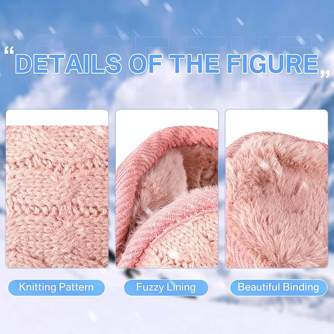 Unisex foldable knitted earmuffs, compact for easy storage & travel. Perfect winter outdoor accessory.