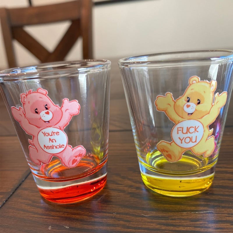 Humorous bear shot glasses, set of 6, ideal glassware for bar accessories