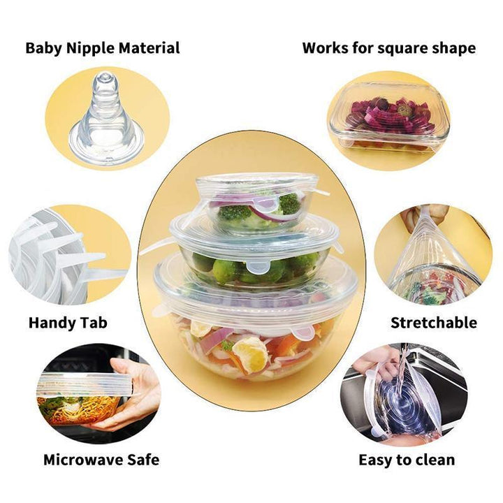 Eco-friendly BPA-free silicone container lids, stretching to fit multiple kitchen bowls