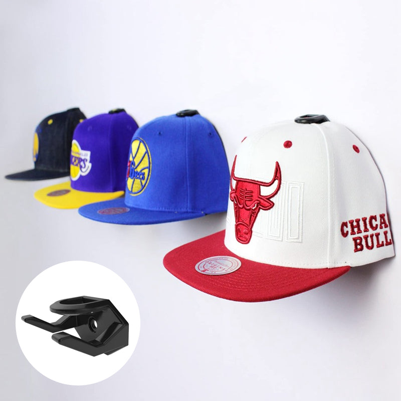 Set of 8 adhesive wall hooks designed for baseball caps, shown on a white background.