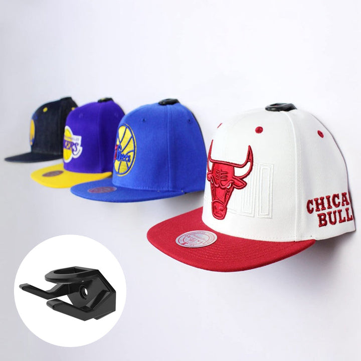 Set of 8 adhesive wall hooks designed for baseball caps, shown on a white background.