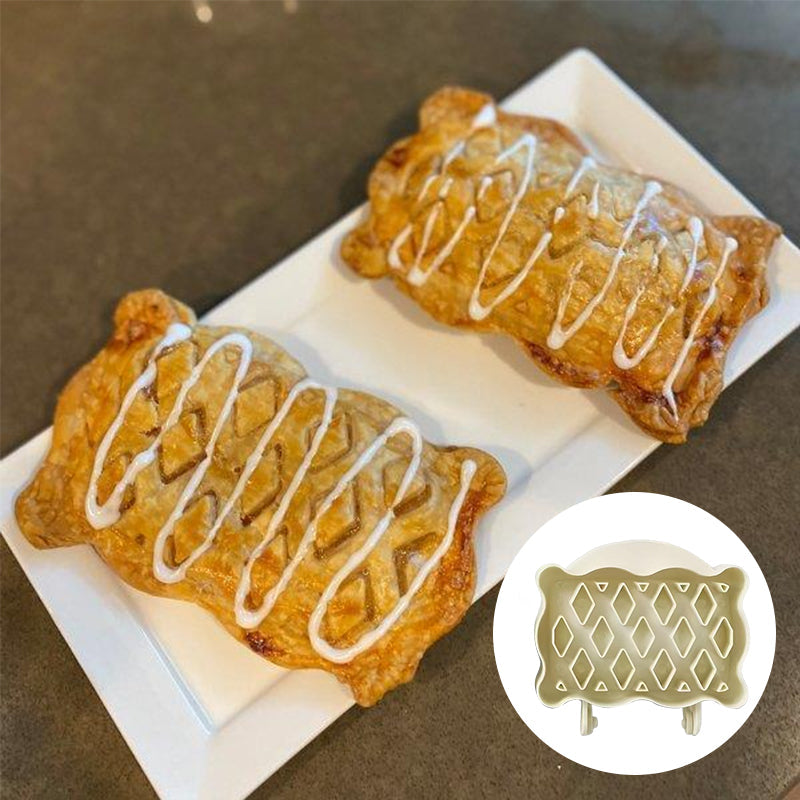 Close-up of three colorful mini hand pie molds, perfect for creating decorative and delicious pocket pastries