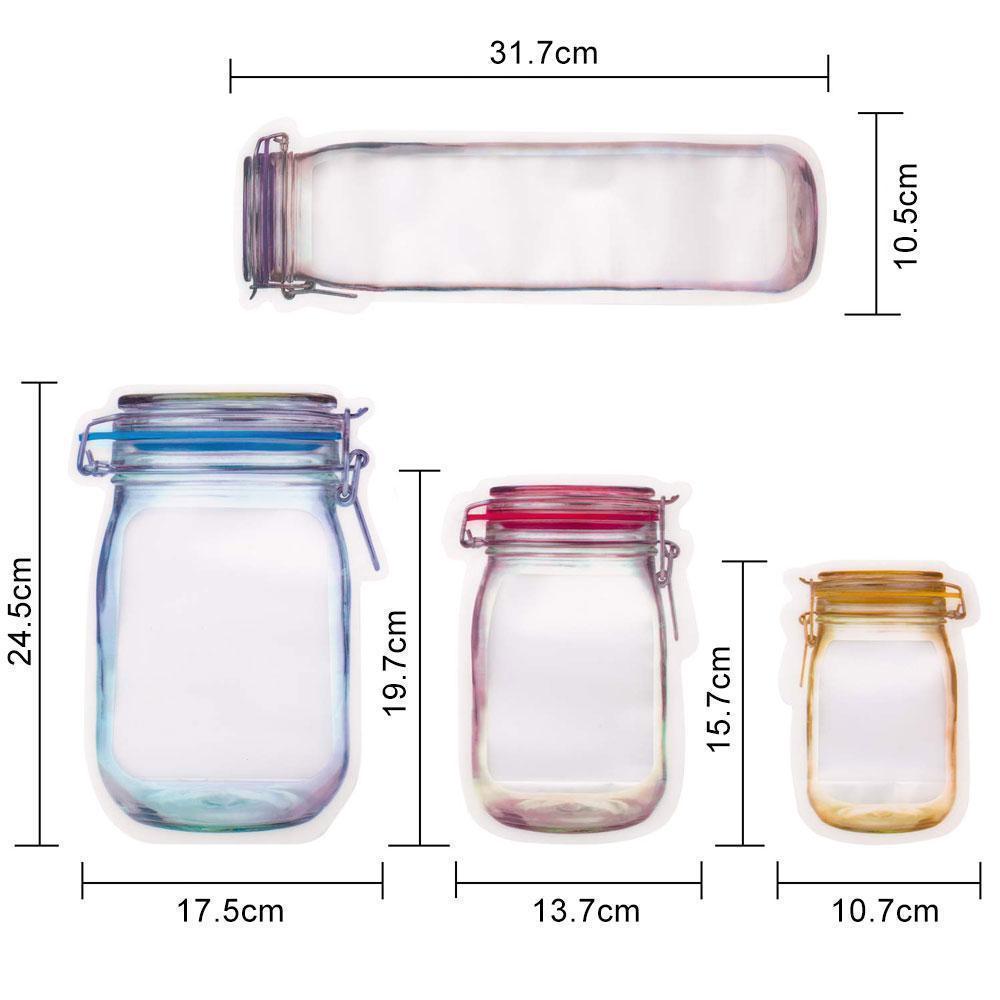 Reusable food storage bags shaped like mason jars, offering an eco-friendly and practical solution for kitchen needs.
