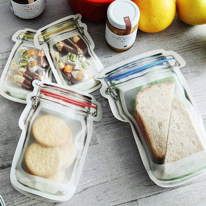 Open reusable mason jar zipper bag, ready for food storage, emphasizing its convenience and eco-friendly features.