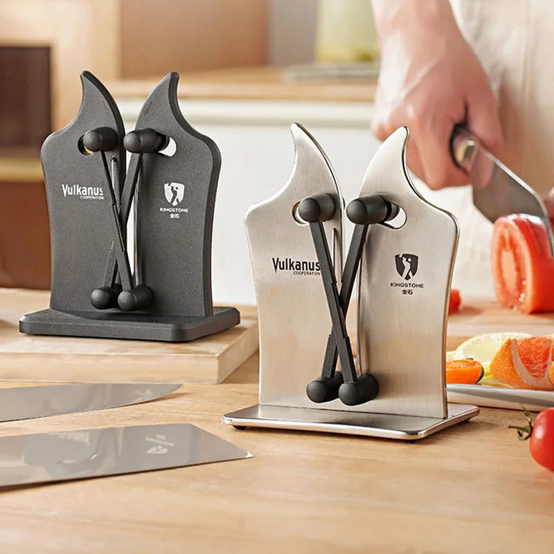 SharpMaster Pro triple-action knife sharpener, metal black & stainless steel, for all kitchen blades.