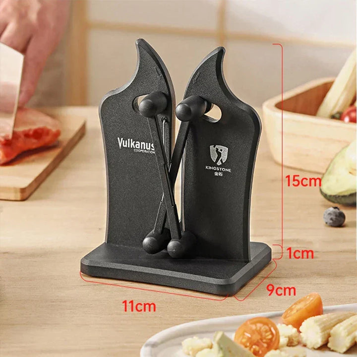 Adjustable SharpMaster Pro knife sharpener for various blades, essential kitchen tool for cutlery care.