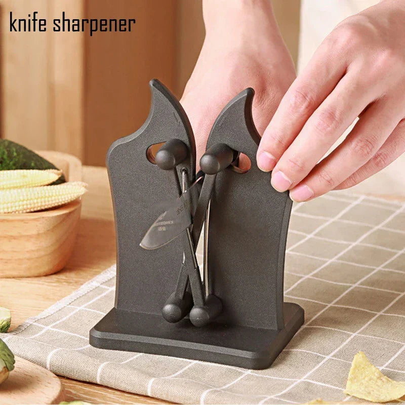 SharpMaster Pro triple-action knife sharpener with ergonomic handle, ideal for cooking accessories.