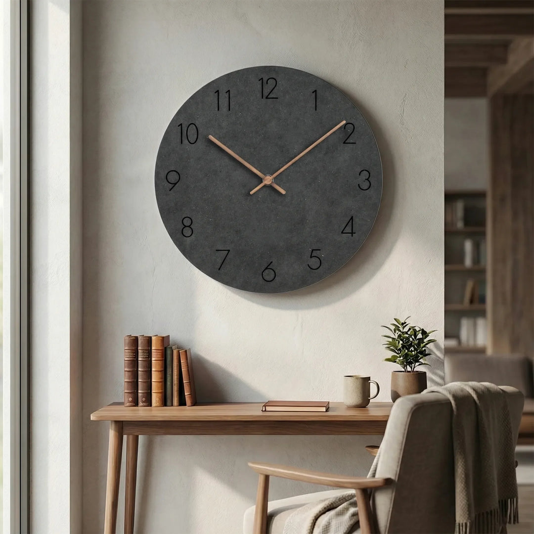 Quiet round wall clock, minimalist design, adds a touch of modern elegance to your home.