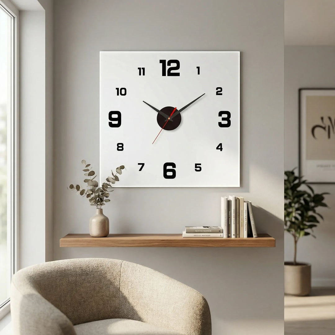 Contemporary silent analog clock, simple yet impactful design, enhancing modern wall art.
