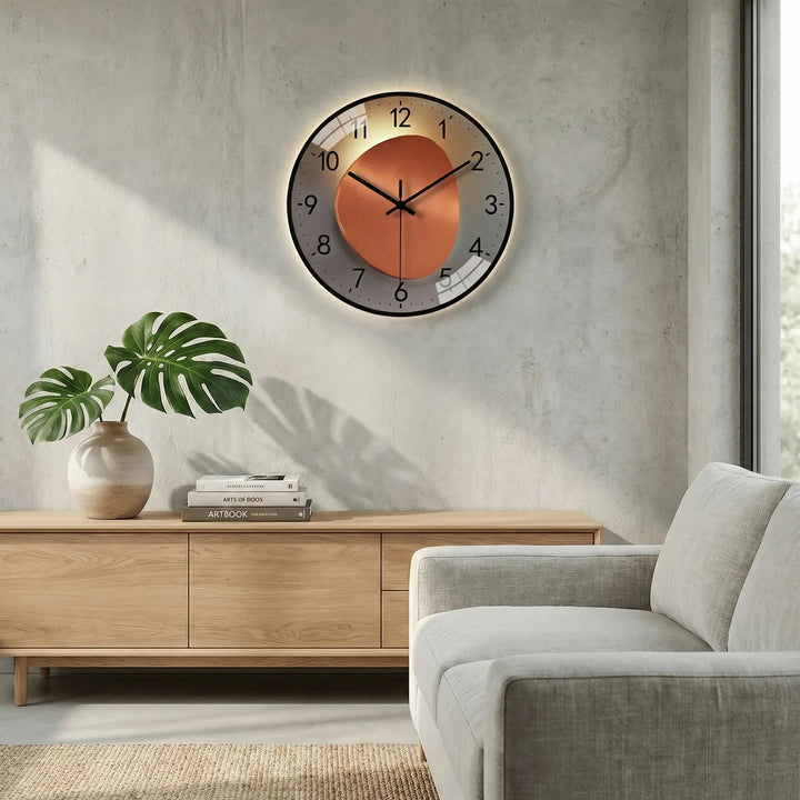 Round silent wall clock, no numbers, pure minimalist aesthetic for modern spaces.