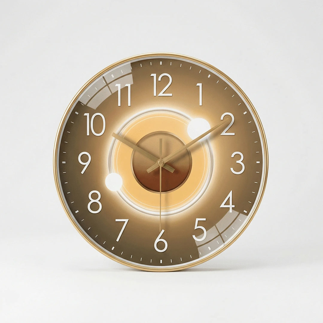 Sleek silent wall clock, contemporary design, ideal for a quiet modern bedroom.