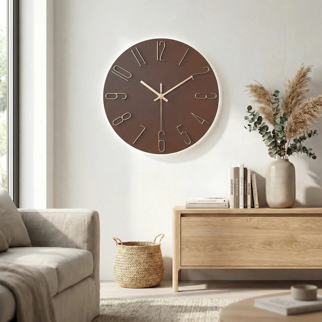 Modern silent round wall clock, sleek design for enhancing home, office, or kitchen decor.