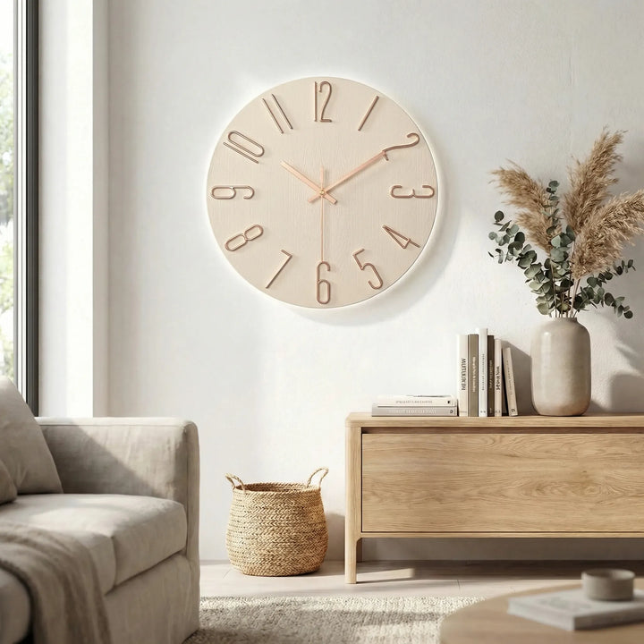 Minimalist round wall clock, a silent decorative timepiece suitable for any room's aesthetic.
