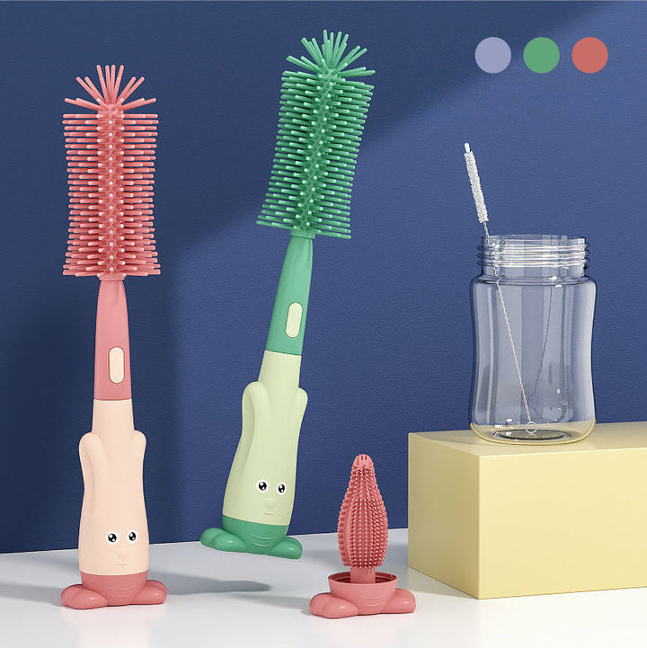 Silicone baby bottle & nipple cleaning brush set, BPA-free, for thorough infant feeding accessory hygiene