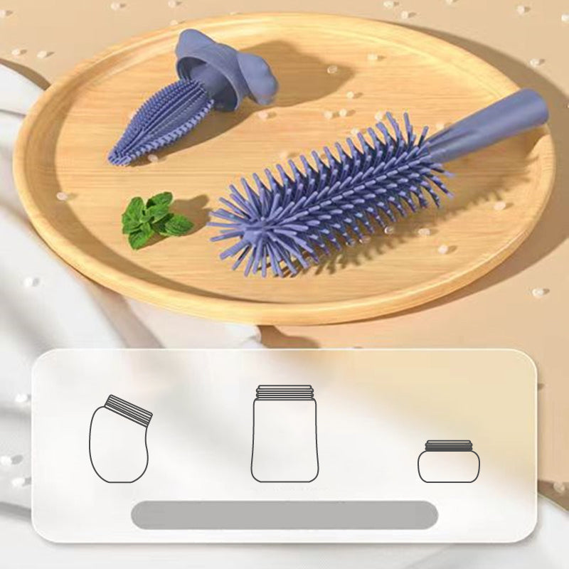 Silicone baby bottle brush with long handle, effectively cleaning inside feeding bottles, baby care tool