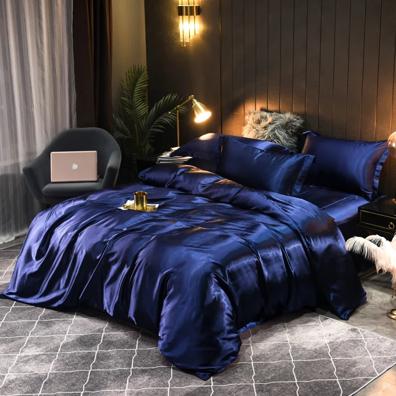 Silky satin bedding set in elegant color, offering luxurious comfort and modern bedroom decor.
